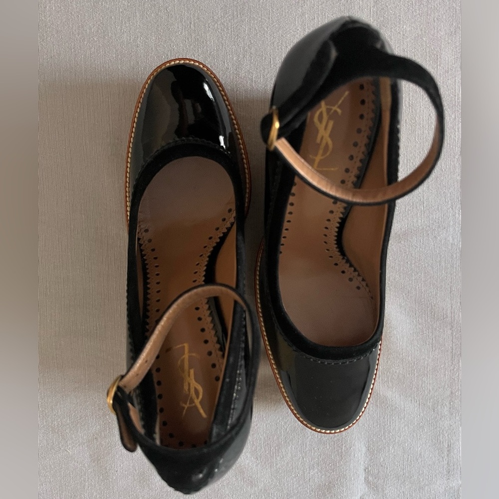 Women’s YVES SAINT LAURENT WEDGE BLACK PATENT Mules - Picture 15 of 15
